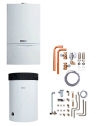 Wärmezentrum Heiztherme Vaillant VC AT 104/4-5 + Warmwasser­speicher VIH R 120